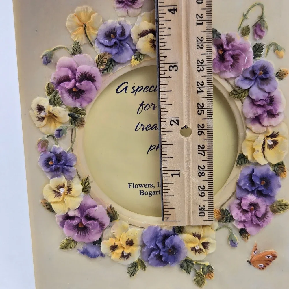 Flowers Inc Balloons Pansy Floral Picture Frame 3D Resin Purple Yellow Butterfly